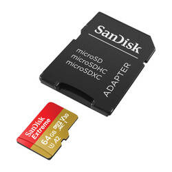 SanDisk Extreme microSDXC - Karta pamięci 64 GB A2 V30 UHS-I U3 170/80 MB/s z adapterem (SDSQXAH-064G-GN6MA)
