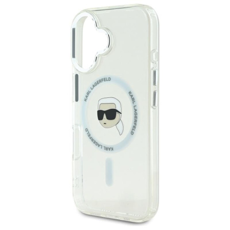 Karl Lagerfeld IML Metal Karl Head MagSafe - Etui iPhone 16 (biały) (KLHMP16SHLSKIH)