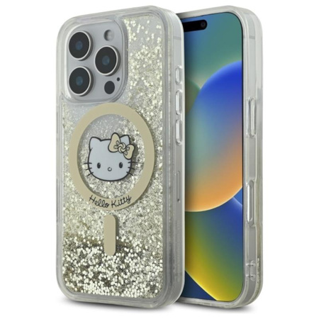 Hello Kitty Liquid Glitter Fever MagSafe - Etui iPhone 16 Pro Max (biały / złoty) (HKHMP16XLGDIH)