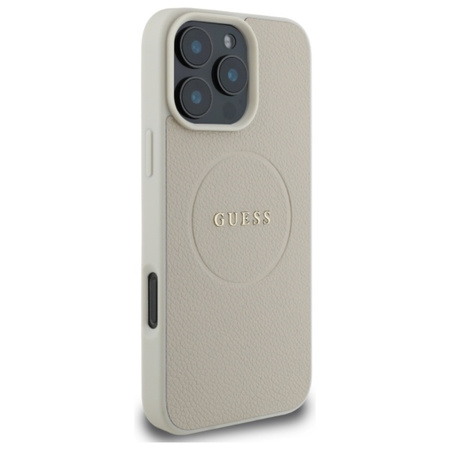 Guess Grained Ring MagSafe - Etui iPhone 16 Pro Max (beżowy) (GUHMP16XPGHSMME)