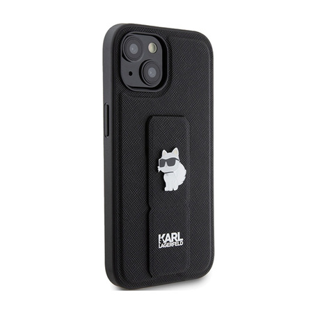 Karl Lagerfeld Gripstand Saffiano Choupette Pins - Etui iPhone 15 (czarny) (KLHCP15SGSACHPK)