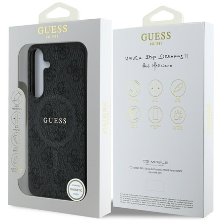 Guess Leather 4G Colored Ring Classic Logo MagSafe - Etui do Samsung Galaxy S25 (czarny) (GUHMS25SG4GFRK)