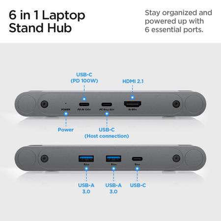 Spigen LD204H Laptop Stand Hub - Podstawka / stojak pod laptopa z Hubem 6 w 1 (Space Grey) (AMP08885)