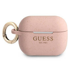 Guess Silicone Glitter Case Est – Etui Airpods Pro (różowy) (GUAPSGGEP)