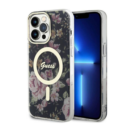 Guess Flower MagSafe - Etui iPhone 14 Pro Max (Czarny) (GUHMP14XHCFWSK)