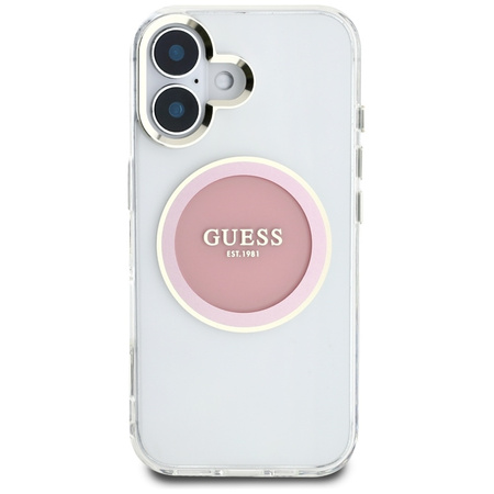 Guess IML Metal Colored Circle Classic Logo MagSafe - Etui do iPhone 16 (różowy) (GUHMP16SHTDRCEDP)