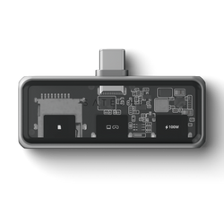 Satechi Mobile XR Hub with microSD Reader - mobilny adapter USB-C (1x USB-C 100W PD; 2.0 data i audio, 1x USB-C DP 1.4 4K@60Hz; 3.0 10 Gbps, 1x czytnik kart micro SD UHS-I 33MB/s) (space gray) (ST-HXRSDM)