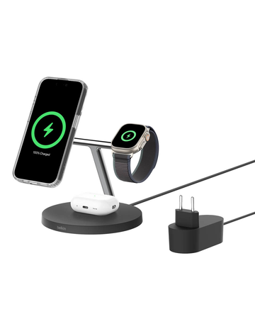 Belkin Stacja do ładowania bezprzewodowego na iPhone, Apple Watch, AirPods, Qi2 15W, czarna (WIZ032KQBK)