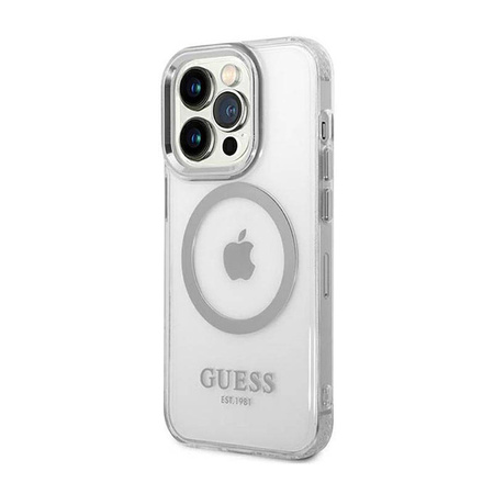 Guess Metal Outline MagSafe - Etui iPhone 14 Pro Max (przezroczysty / srebrny) (GUHMP14XHTRMS)