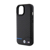 BMW Leather Carbon Blue Line - Etui iPhone 15 (czarny) (BMHCP15S22NBCK)