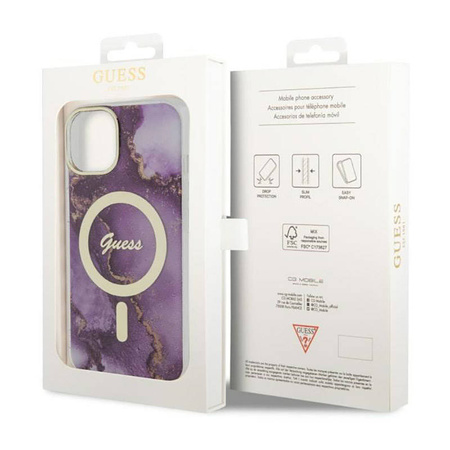 Guess Golden Marble MagSafe - Etui iPhone 14 (Purpurowy) (GUHMP14SHTMRSU)