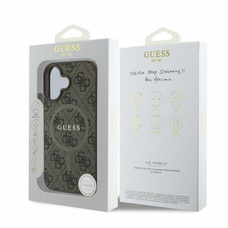 Guess 4G Ring Classic Logo MagSafe - Etui iPhone 16 (brązowy) (GUHMP16SG4GFRW)