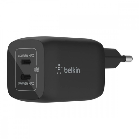 Belkin BoostCharge Pro, podwójna ładowarka ścienna 65W USB-C GAN z  PPS czarna (WCH013vfBK)
