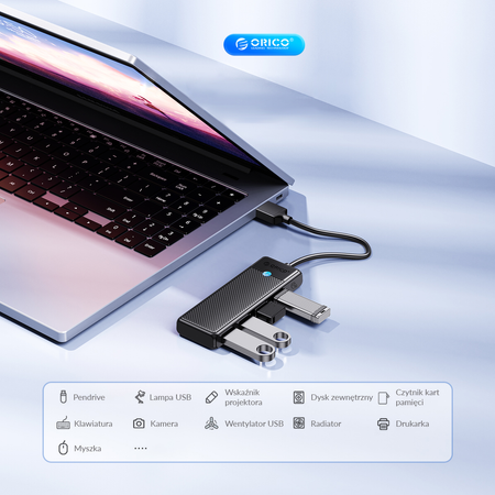 Orico Hub USB-C 4 porty USB-A 3.0 5Gbps czarny (PAPW4A-C3-015-BK-EP)