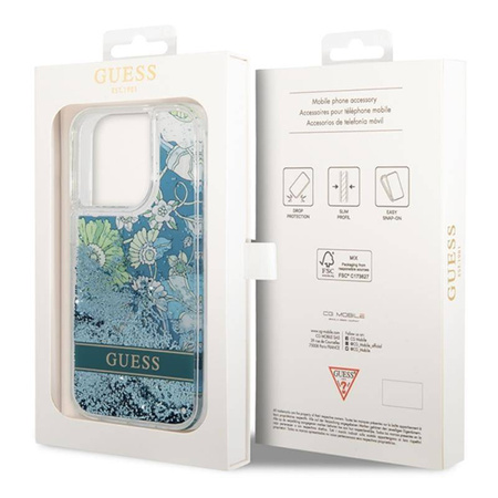 Guess Liquid Glitter Flower – Etui iPhone 14 Pro Max (zielony) (GUHCP14XLFLSN)