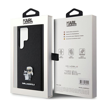 Karl Lagerfeld Saffiano Karl & Choupette Metal Pin - Etui Samsung Galaxy S24 Ultra (czarny) (KLHCS24LPSAKCMPK)