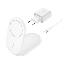 Belkin Ładowarka indukcyjna składana MagsSafe Qi2 15W biała z zasilaczem 20W (WIB007VFWH)