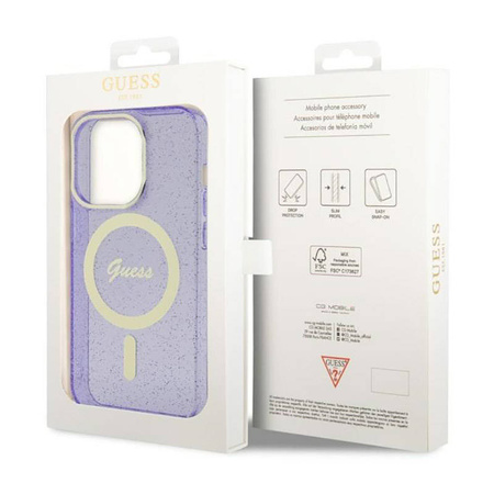 Guess Glitter Gold MagSafe - Etui iPhone 14 Pro (Purpurowy) (GUHMP14LHCMCGU)