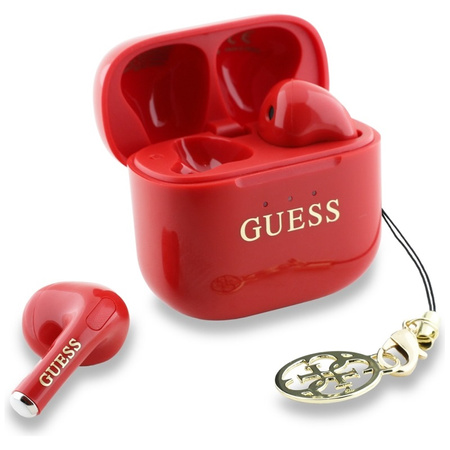 Guess Glossy Effect Printed Classic Logo & Charm - Słuchawki Bluetooth TWS + etui ładujące (czerwony) (GUTWSXMCCLR)