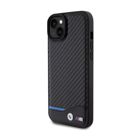 BMW Leather Carbon Blue Line - Etui iPhone 15 Plus (czarny) (BMHCP15M22NBCK)