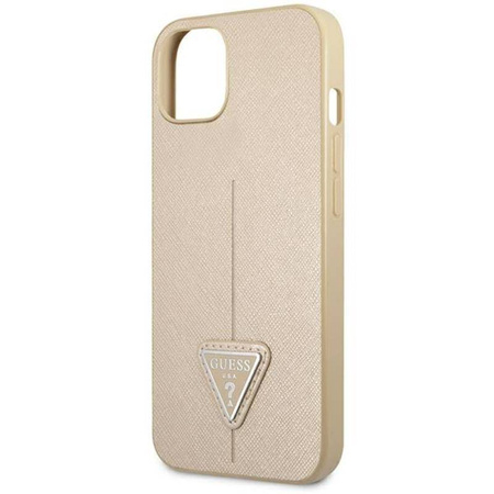 Guess Saffiano Triangle Logo Case - Etui iPhone 14 Plus (beżowy) (GUHCP14MPSATLE)