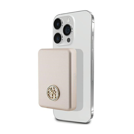 Guess 4G Strassed Metal Logo MagSafe - Power Bank indukcyjny 3000 mAh 5W MagSafe (złoty) (GUPBM3AL4DMD)