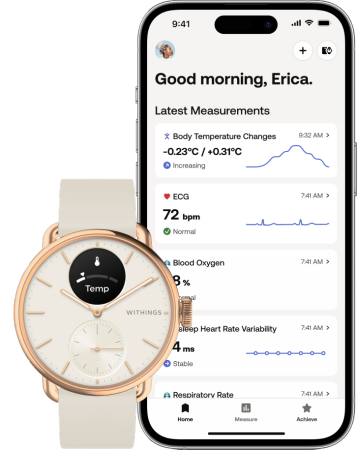 Withings Scanwatch 2 - zegarek z funkcją EKG, pomiarem pulsu i SPO2 oraz mierzeniem aktywności fizycznej i snu (38mm, rose gold) (HWA10-model 3-All-Int)