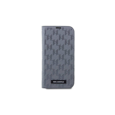 Karl Lagerfeld Booktype Saffiano Monogram - Etui iPhone 14 Pro (Srebrny) (KLBKP14LSAKLHPG)