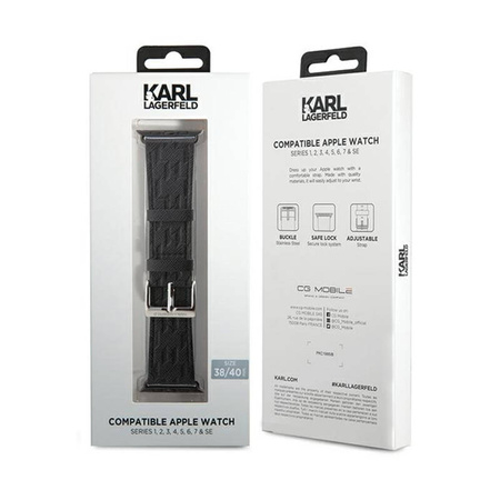 Karl Lagerfeld Saffiano Monogram - Pasek do Apple Watch 38/40/41 mm (czarny) (KLAWMSAKLHPK)
