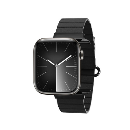 Crong Eclipse - Skórzany pasek magnetyczny Apple Watch 44/45/46/49 mm (czarny) (CRG-44ECL-BLK)