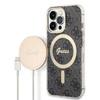 Guess Bundle Pack MagSafe 4G - Zestaw etui + ładowarka MagSafe iPhone 13 Pro (czarny/złoty) (GUBPP13LH4EACSK)