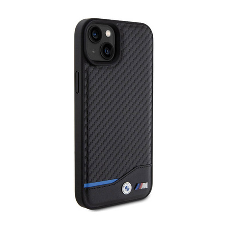 BMW Leather Carbon Blue Line - Etui iPhone 15 Plus (czarny) (BMHCP15M22NBCK)