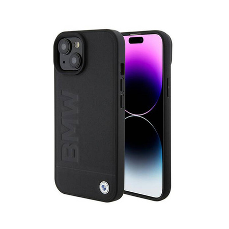 BMW Leather Hot Stamp MagSafe - Etui iPhone 15 (Czarny) (BMHMP15SSLLBK)