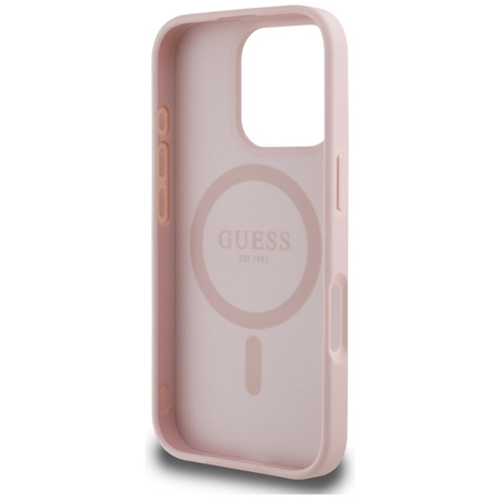 Guess Grained Hot Stamp Peony Triangle Logo MagSafe - Etui do iPhone 16 Pro (różowy) (GUHMP16LPGBTMP)
