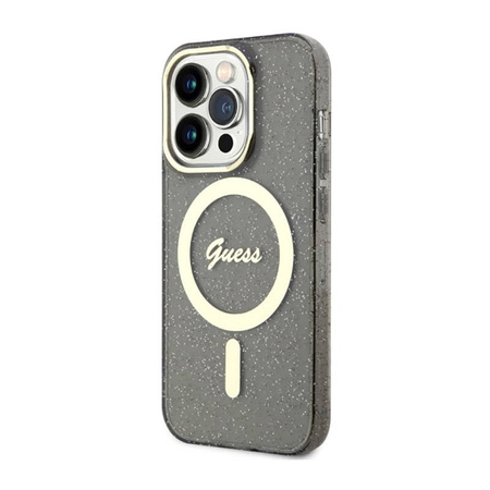 Guess Glitter Gold MagSafe - Etui iPhone 14 Pro (Czarny) (GUHMP14LHCMCGK)