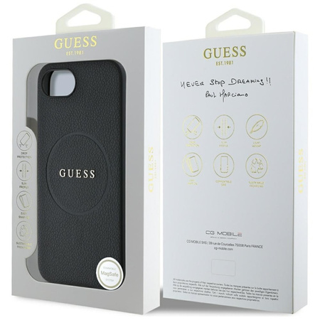 Guess Grained Ring MagSafe - Etui do iPhone 16e (czarny) (GUHMPSE4PGHSMMK)