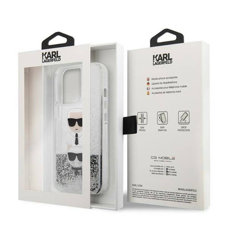 Karl Lagerfeld Liquid Glitter Karl & Choupette Head - Etui iPhone 13 Pro (srebrny) (KLHCP13LKICGLS)