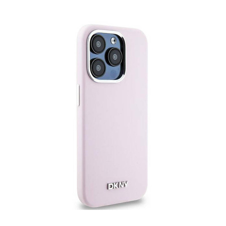 DKNY Liquid Silicone Small Metal Logo MagSafe - Etui iPhone 15 Pro (różowy) (DKHMP15LSMCHLP)