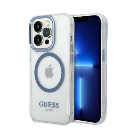 Guess Metal Outline Magsafe - Etui iPhone 14 Pro (przezroczysty / niebieski) (GUHMP14LHTRMB)