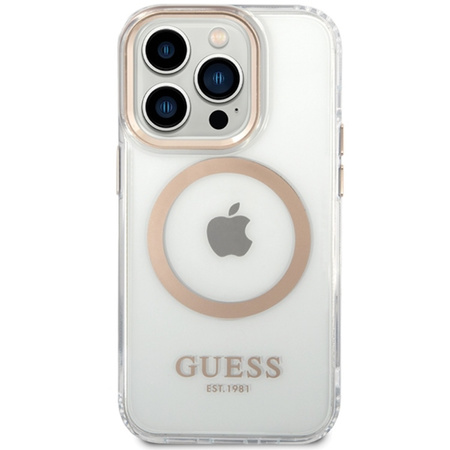 Guess Metal Outline Magsafe - Etui iPhone 15 (przezroczysty / złoty) (GUHMP15SHTRMD)