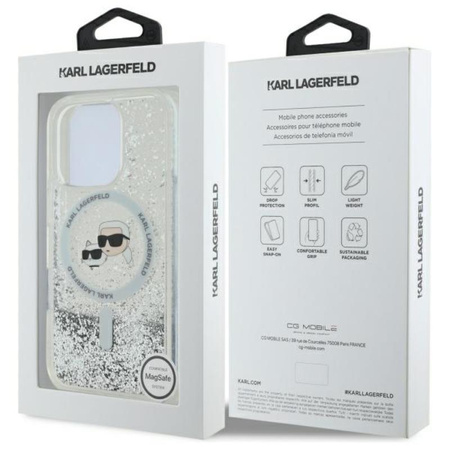 Karl Lagerfeld Liquid Glitter Karl & Choupette Head MagSafe - Etui iPhone 16 Pro Max (przezroczysty) (KLHMP16XLGKCSGH)