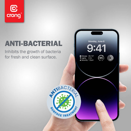 Crong Anti-Bacterial 3D Armour Glass - Szkło hartowane 9H na cały ekran iPhone 14 Pro Max + ramka instalacyjna (CRG-AB3DAG-IP14PM)