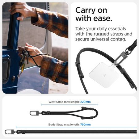 Spigen Universal Strap Set Crossbody & Wrist - Pasek do telefonu na ramię + na nadgarstek (Black) (AFA06259)