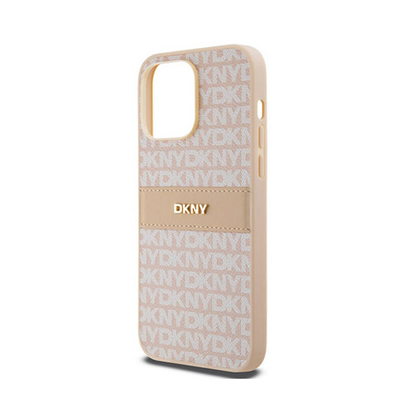DKNY Leather Mono Stripe & Metal Logo - Etui iPhone 14 Pro (różowy) (DKHCP14LPRTHSLP)