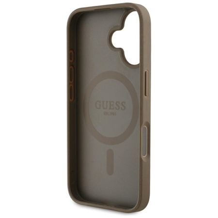 Guess Grained Hot Stamp Peony Triangle Logo MagSafe - Etui do iPhone 16 (brązowy) (GUHMP16SPGBTMW)