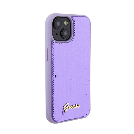 Guess Sequin Script Metal - Etui iPhone 15 (fioletowy) (GUHCP15SPSFDGSU)
