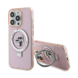 Karl Lagerfeld Ring Stand Karl & Choupette MagSafe - Etui iPhone 15 Pro (różowy) (KLHMP15LHMRSKCP)