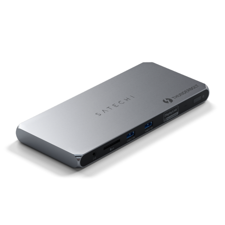 Satechi Thunderbolt 4 Docking Station Stacja dokująca TB4 (3.5mm audio in/out, czytnik kart SD 4.0/UHS-II, 2x USB-A 3.2, 2x HDMI 2.0 DisplayLink, 1x Ethernet, 3x TB4 downstream, DC/21V - zasilacz 180 W w zestawie, 96W space gray ST-DT4MDM-EU