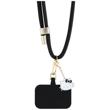 Hello Kitty Patch & Kitty Head Charm - Uniwersalny pasek / smyczka do telefonu (czarny) (HKUCPNMK)