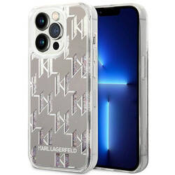 Karl Lagerfeld Monogram Liquid Glitter - Etui iPhone 14 Pro (srebrny) (KLHCP14LLMNMS)